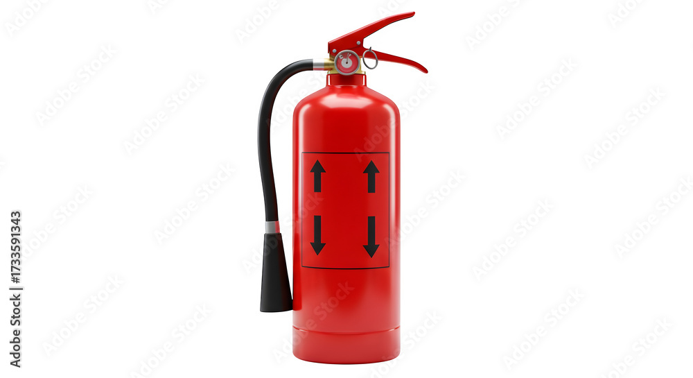 Obraz premium Red fire extinguisher is centered, shows a smooth, surface with a light, on a black background for product photography, or illustration.