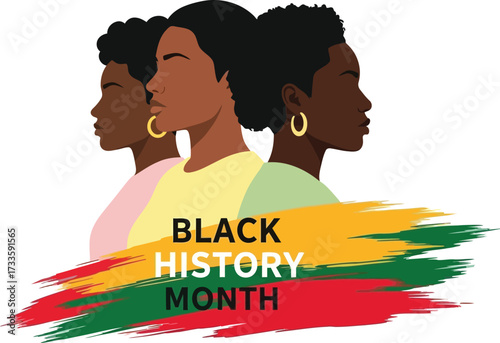 Three african american women stand together for black history month isolated on transparent background
