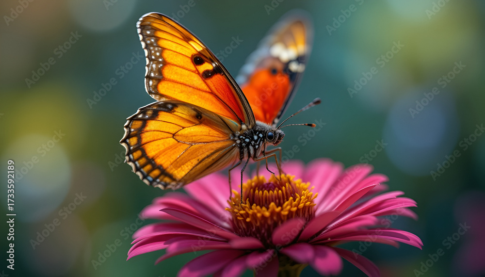 Obraz premium Monarch butterfly on a pink flower with a blurred background