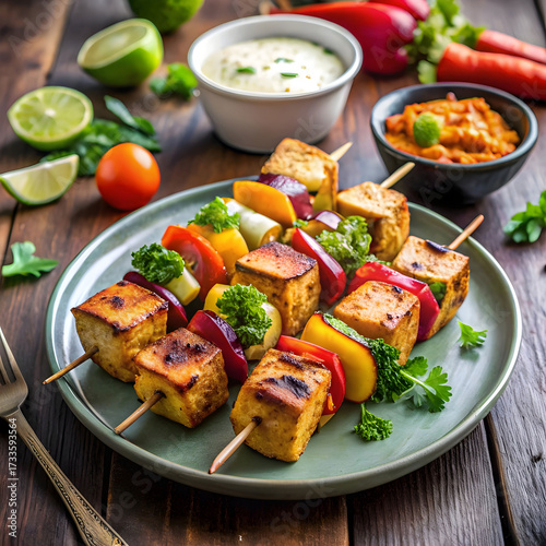 paneer tikka is an indian cuisine dish with grille