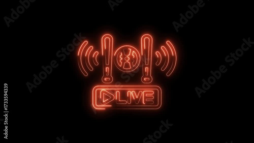 Live baseball game neon icon glowing on black background stream broadcasting video