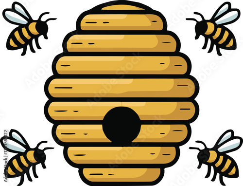 Colorful honeycomb and bee illustration