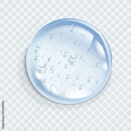 Hyaluronic acid bubble. Collagen clear drop. Cosmetic serum. Skincare product. Vector illustration