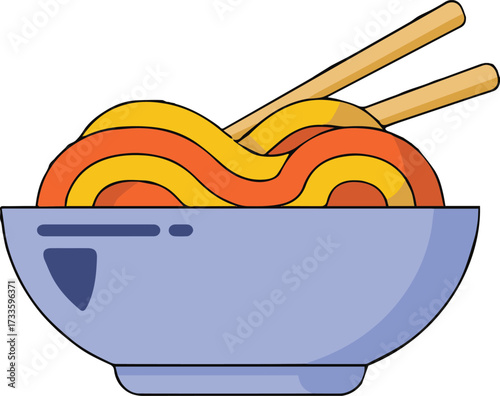 Asian noodles in a bowl with chopsticks ready to eat