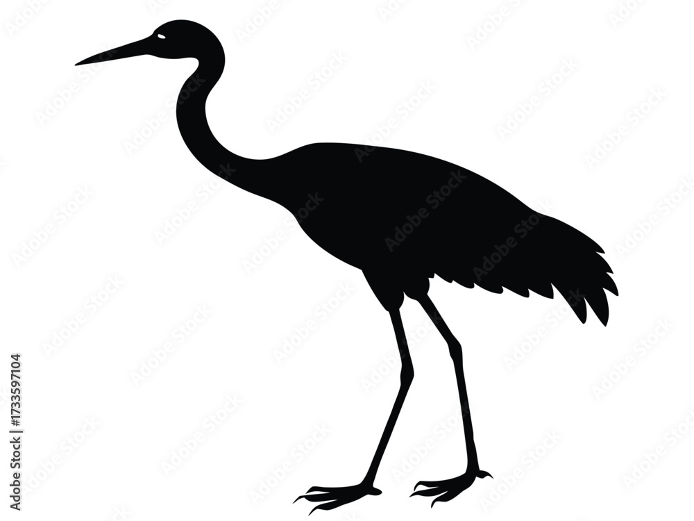 Obraz premium walking crane bird silhouette vector icon