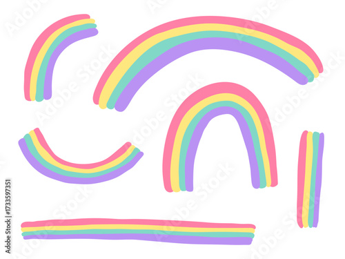 Kawaii Pastel Rainbows Hand-Drawn Doodle Elements