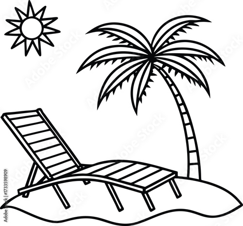 sun lounger on tropical beach illustration on transparent background