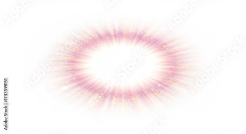 中央から溢れ出すピンクと紫の柔らかな光が白い空間に放射状に広がる美しい輝き. AI Generated