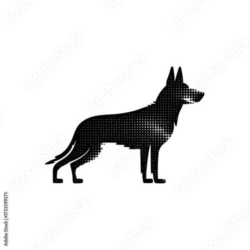 Striking German Shepherd silhouette with halftone effect perfect for modern designs and animal lovers