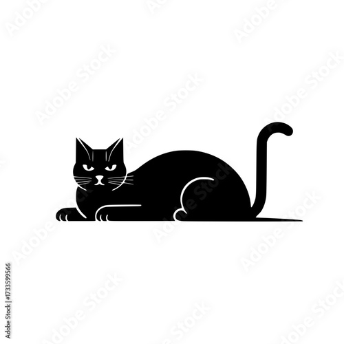 Sleek black cat with piercing eyes poses elegantly exuding mystery and sophistication for modern designs.