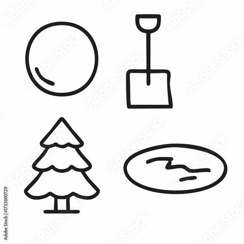 Minimalist line art snowball icon representing winter snow and festive holiday themes perfect for seasonal design projects