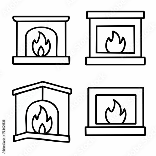 Minimalist editable stroke vector icon of a cozy wood burning fireplace perfect for home decor interior design and seasonal themes