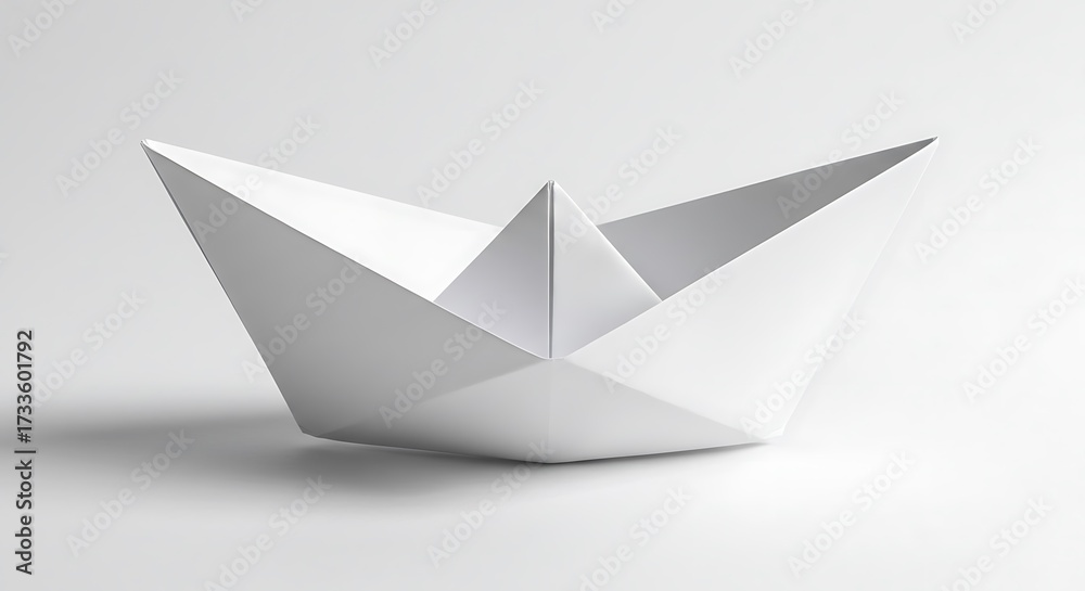 Naklejka premium A simple white paper boat with clean folds, minimal and nostalgic, isolated on white.