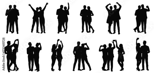 Silhouettes of Friends and Couples,  Smiling, Posing, Taking Selfies, Celebrating Together, Joyful Moments, Social Media, Youth Lifestyle, Smartphone Photography, Fun, Group Photos, Friendship, Party,