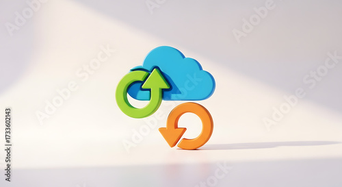 Cloud Data Sync: Blue Cloud with Green and Orange Refresh Arrows