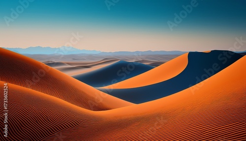 A Minimalist Abstract Illustration Of A Desert Landscape With Orange And Blue Lines Creating A Vibrant And Modern Background