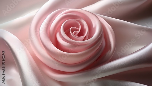 Pink And White Fabric Softly Curled Forming A Delicate Rose Shape Light Creates Soft Shadows On The Smooth White Surface Highlighting The Gentle Folds Of The Material