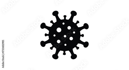 A simple black silhouette of a coronavirus cell structure displayed clearly