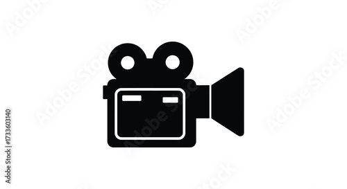 Simple black and white illustration of a classic film camera design