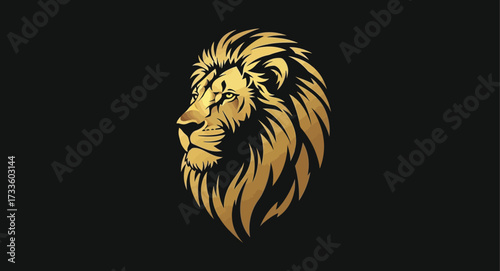 Golden lion head illustration vector graphic design animal king logo mascot symbol on black background art
