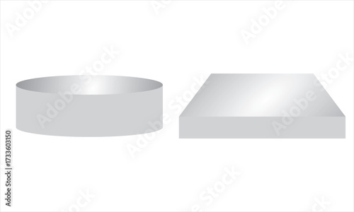 Empty circle rectangular podium, top table mockup, modern pedestal and platform, concrete flooring stand stage. Vector illustration. EPS 10