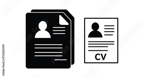 Black and white icons depicting resume and personal identification documents