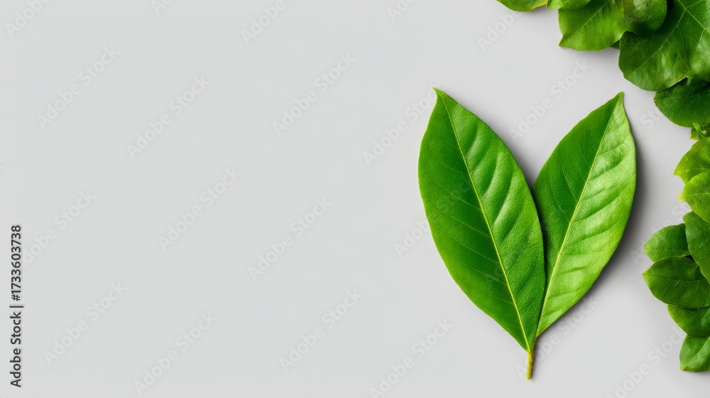 Fototapeta premium Vibrant green leaves displayed on a clean white background perfect for design projects.