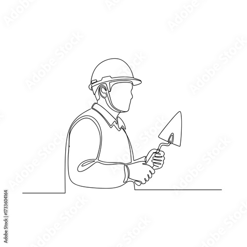 Construction worker holding trowel in minimalist line art style
