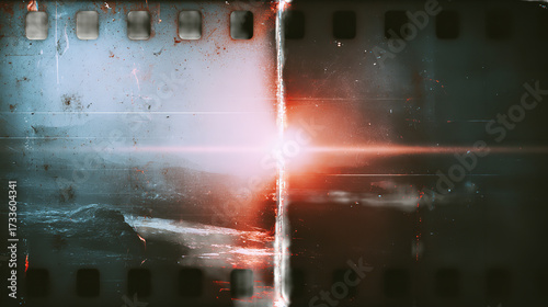 Distressed Film Strip Texture with a Dramatic Lens Flare and Damage Details