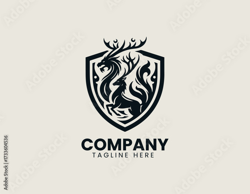 Dragon Deer Shield vector logo illustration