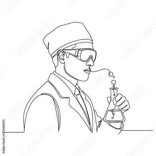 forensic expert with a flask in minimalist line art style