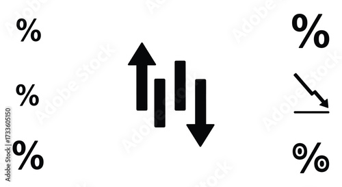 Black arrows and percentage signs arranged on a white background