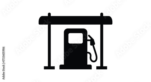 Simple black and white illustration of a gas pump at a station