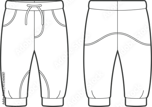 Stylish jogger pants vector fashion illustration with front and back technical drawing for sportswear clothing design