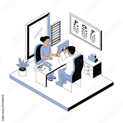 Isometric Vision Test With Doctor Patient Eye Chart and Computer eye exam optometrist