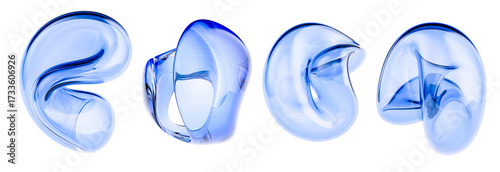 Abstract blue glass or liquid shapes isolated on white. A 3D illustration with flowing, organic forms for modern art, futuristic design or technology backgrounds.