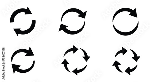 A collection of black circular arrows depicting cyclical processes and movement
