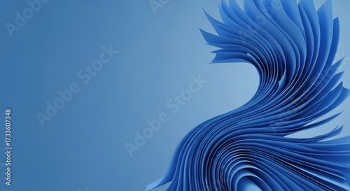 Abstract blue wave shape with smooth curves and soft light on a clean background