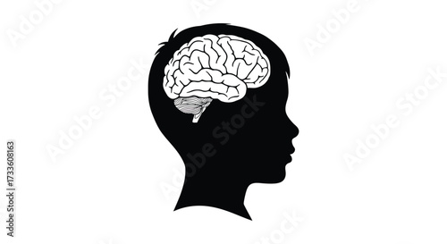 Human head silhouette showcasing detailed brain anatomy inside the skull