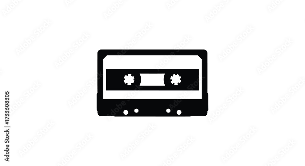 Fototapeta premium Simple black and white illustration of a vintage audio cassette tape