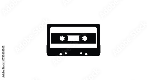 Simple black and white illustration of a vintage audio cassette tape