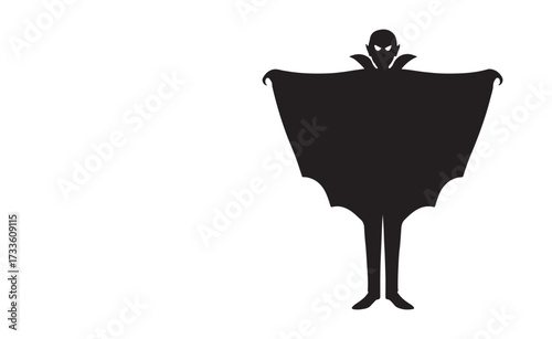 Classic Vampire Silhouette with Wide Open Cape and Fangs

