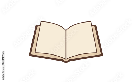 A simple, clean illustration of an open book with a brown cover and blank, off-white pages.
