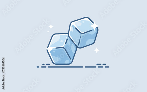 Two stylized ice cubes with sparkling highlights, floating against a light blue background.