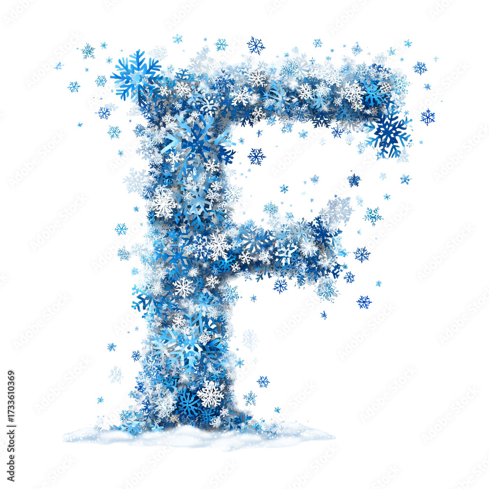 Obraz premium Blue snowflake christmas letter f vector isolated decorative alphabet initial winter typography festive monogram clipart graphic for cards invitations logos stickers and holiday design on white