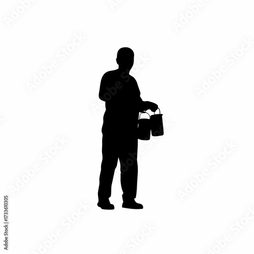 Silhouette of artisan pouring herbal tea samples for customers isolated on white background