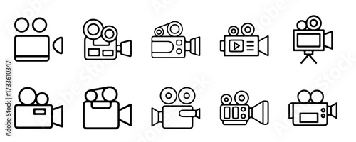 Video Camera Icon Set – Movie Recorder and Film Media Symbols Collection