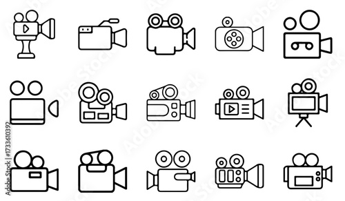 Video Camera Icon Set – Movie Recorder and Film Media Symbols Collection