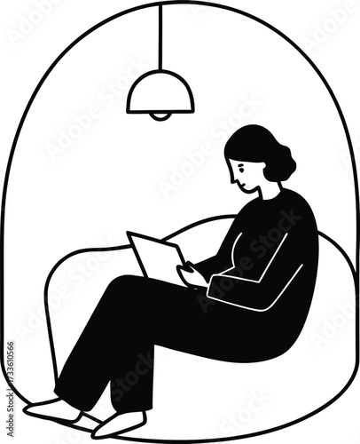 therapist journaling in cozy corner illustration on transparent background