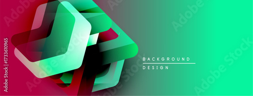 Abstract geometric shapes overlap, creating vibrant gradient effect. Red transitions to green, modern design element.